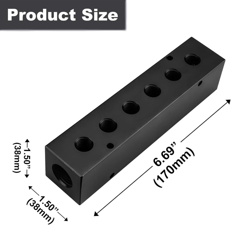 MARSTEK Air Manifold, Air Compressor Manifold, Aluminum Air Hose Inline Manifold Block Splitter, Pneumatic Manifold Air Distribution Block, NPT 1/2 Inch Supply Port, NPT 1/4 Inch Output Port (6 Way 8 Port) - Image 2